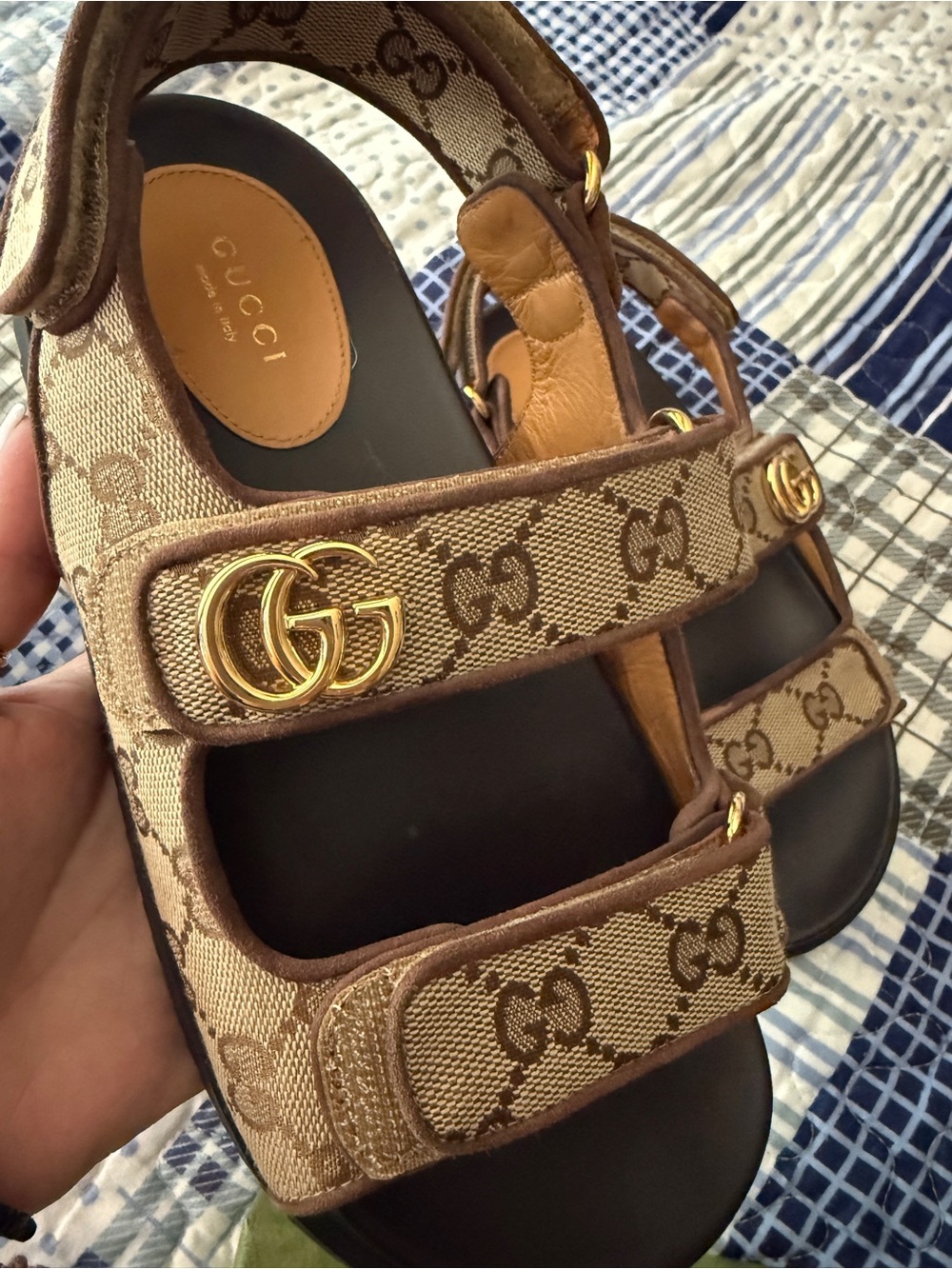 Gucci Brown GG Canvas  Sandals with Gold Hardware - Picture 5 of 6
